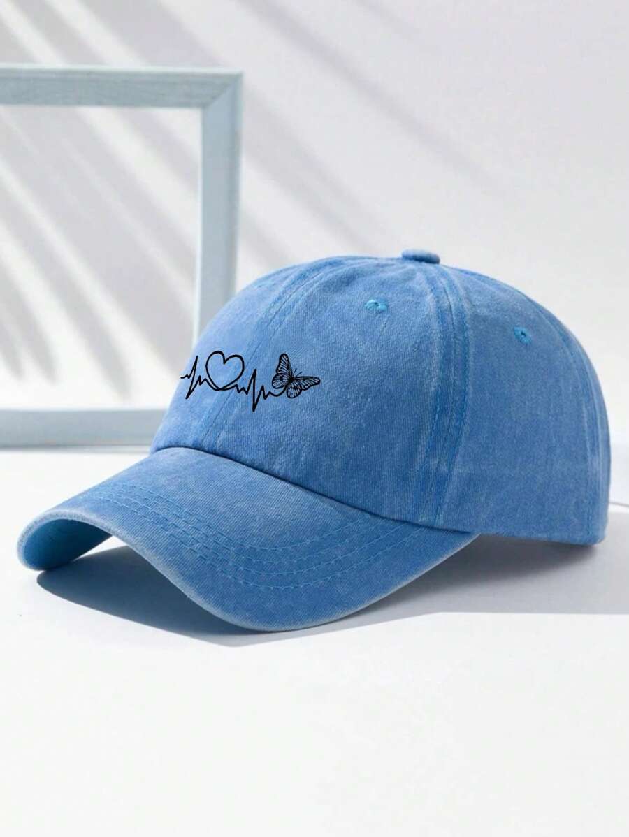1 Stück Damen Baseballkappe mit Schwarz-Linien & Schmetterling Muster, Outdoor Sonnenhut zum Valentinstag
