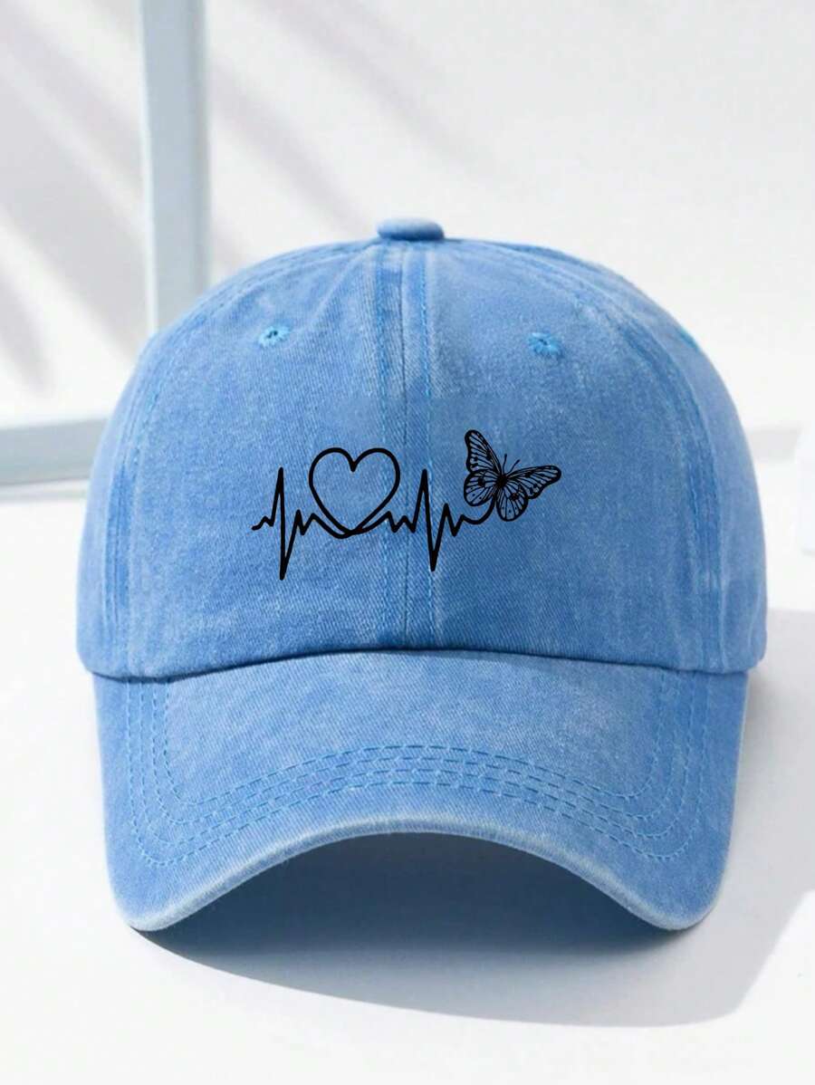 1 Stück Damen Baseballkappe mit Schwarz-Linien & Schmetterling Muster, Outdoor Sonnenhut zum Valentinstag