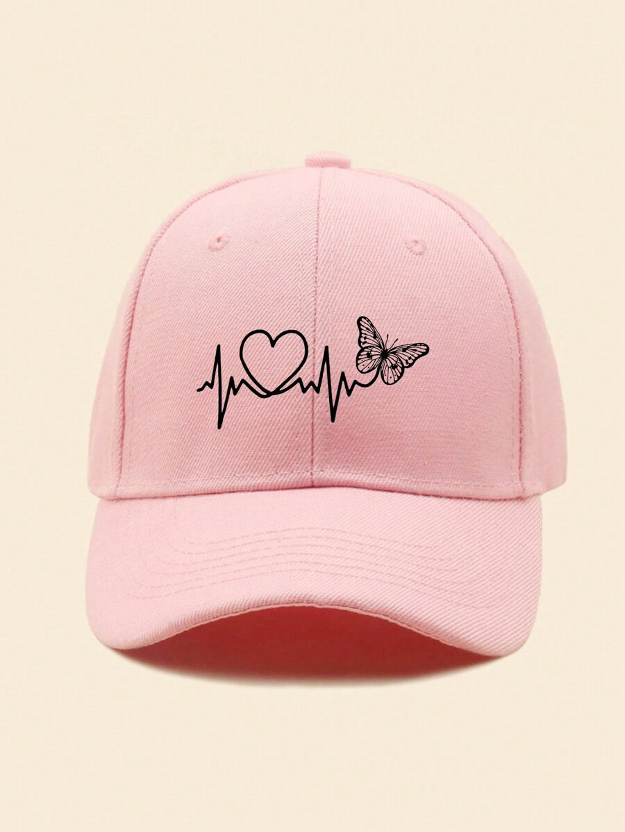 1 Stück Damen Baseballkappe mit Schwarz-Linien & Schmetterling Muster, Outdoor Sonnenhut zum Valentinstag
