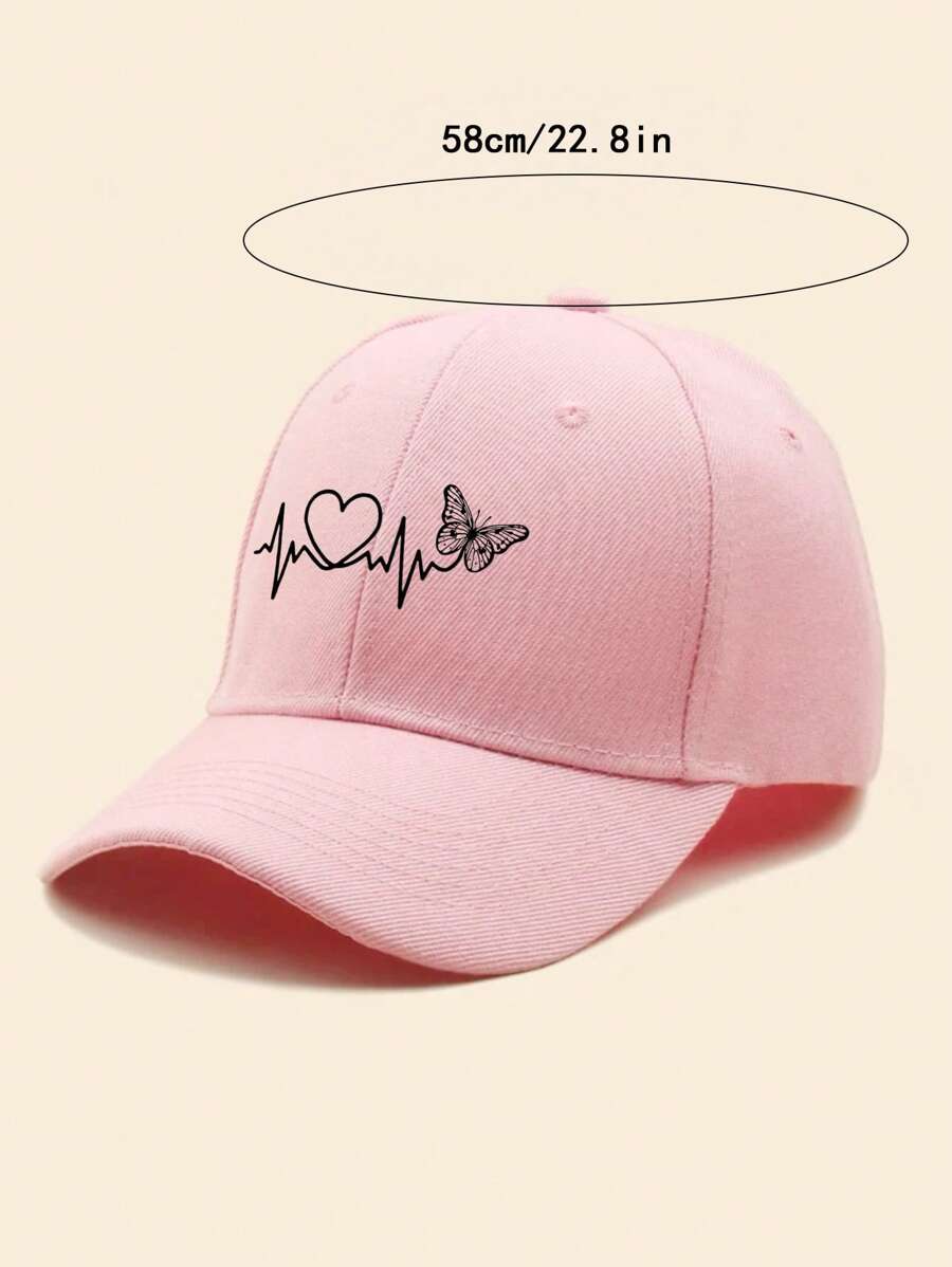 1 Stück Damen Baseballkappe mit Schwarz-Linien & Schmetterling Muster, Outdoor Sonnenhut zum Valentinstag