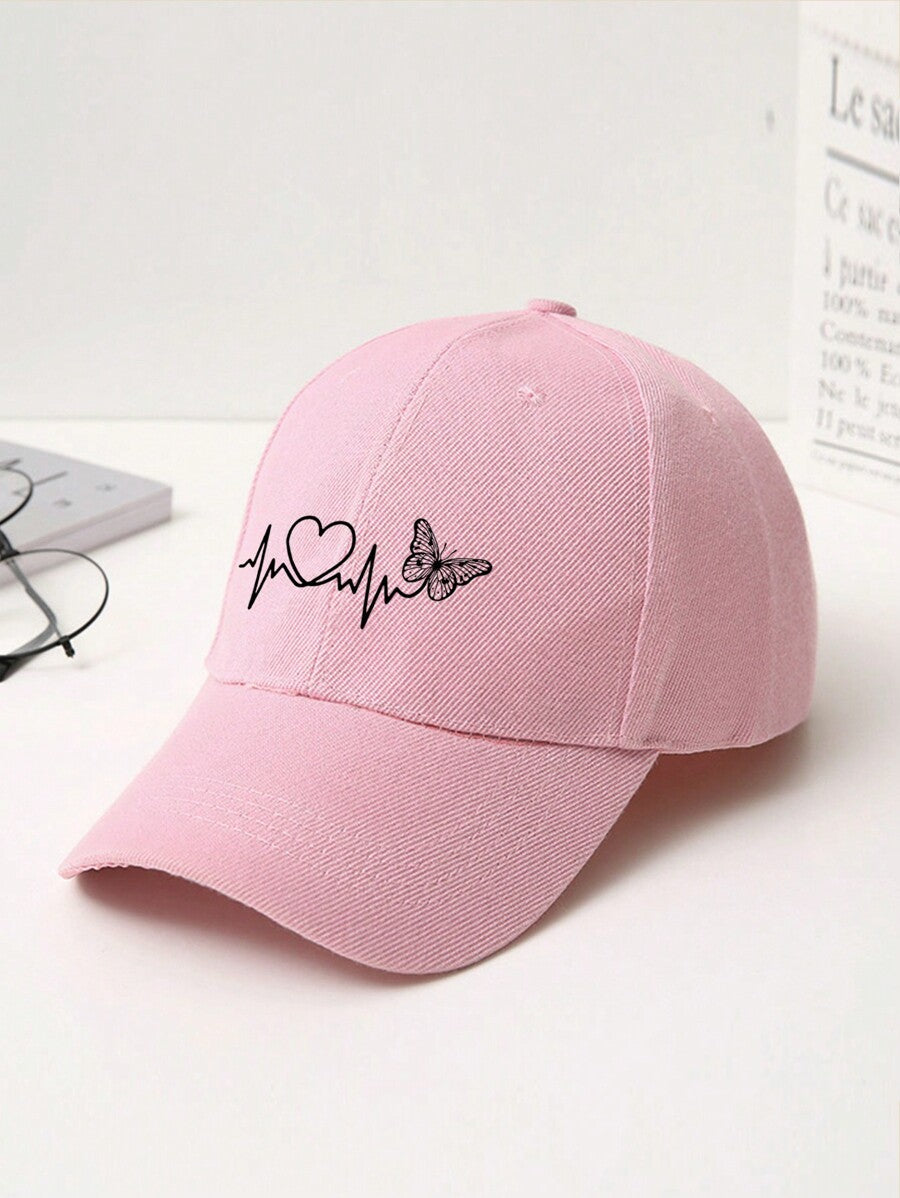 1 Stück Damen Baseballkappe mit Schwarz-Linien & Schmetterling Muster, Outdoor Sonnenhut zum Valentinstag