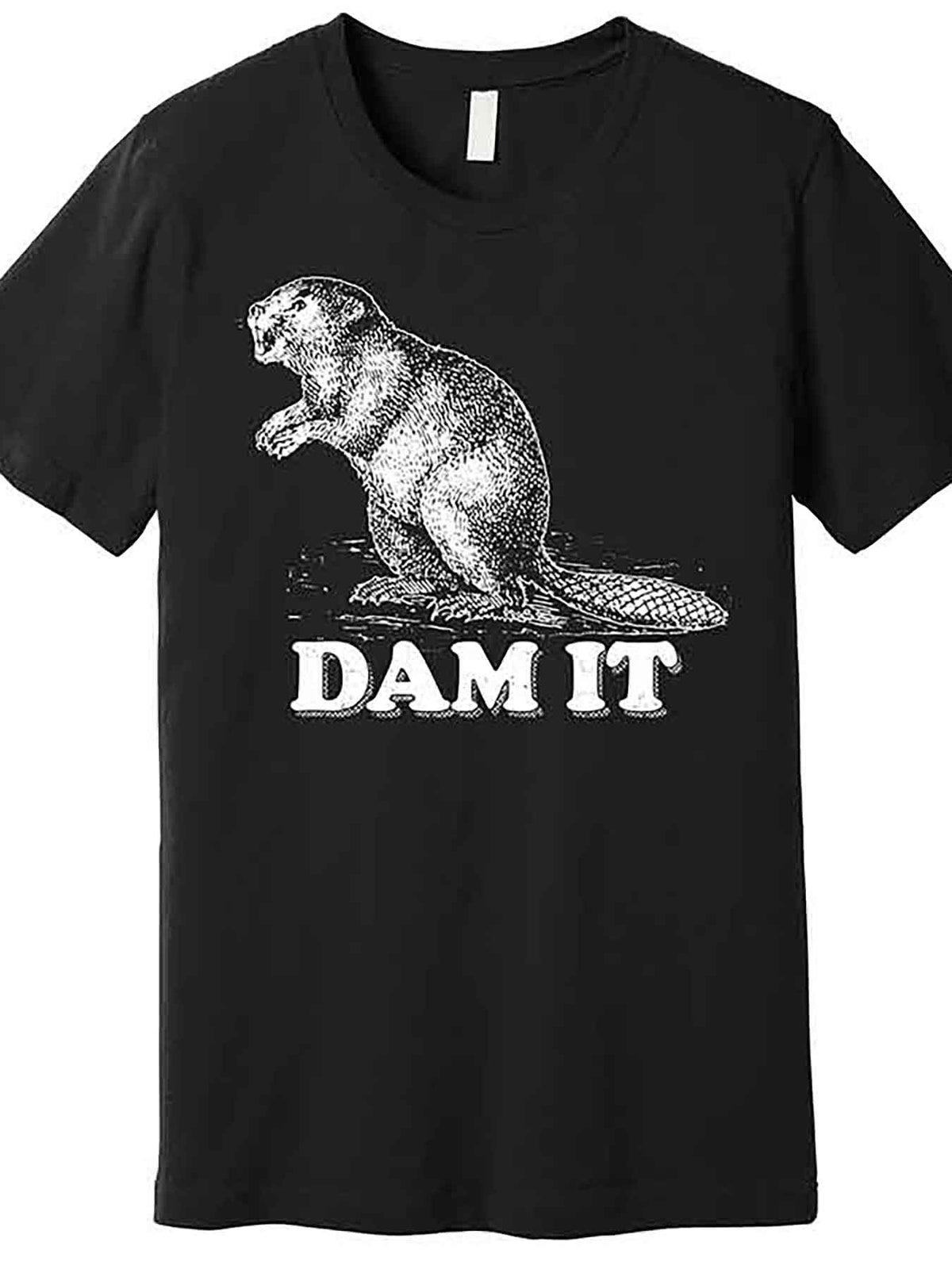 Men’s Vintage Beaver Graphic T-Shirt - "Dam It" Funny Casual Short Sleeve, Black Cotton Tee with Damming It Print, Relaxed Fit for Casual Attire