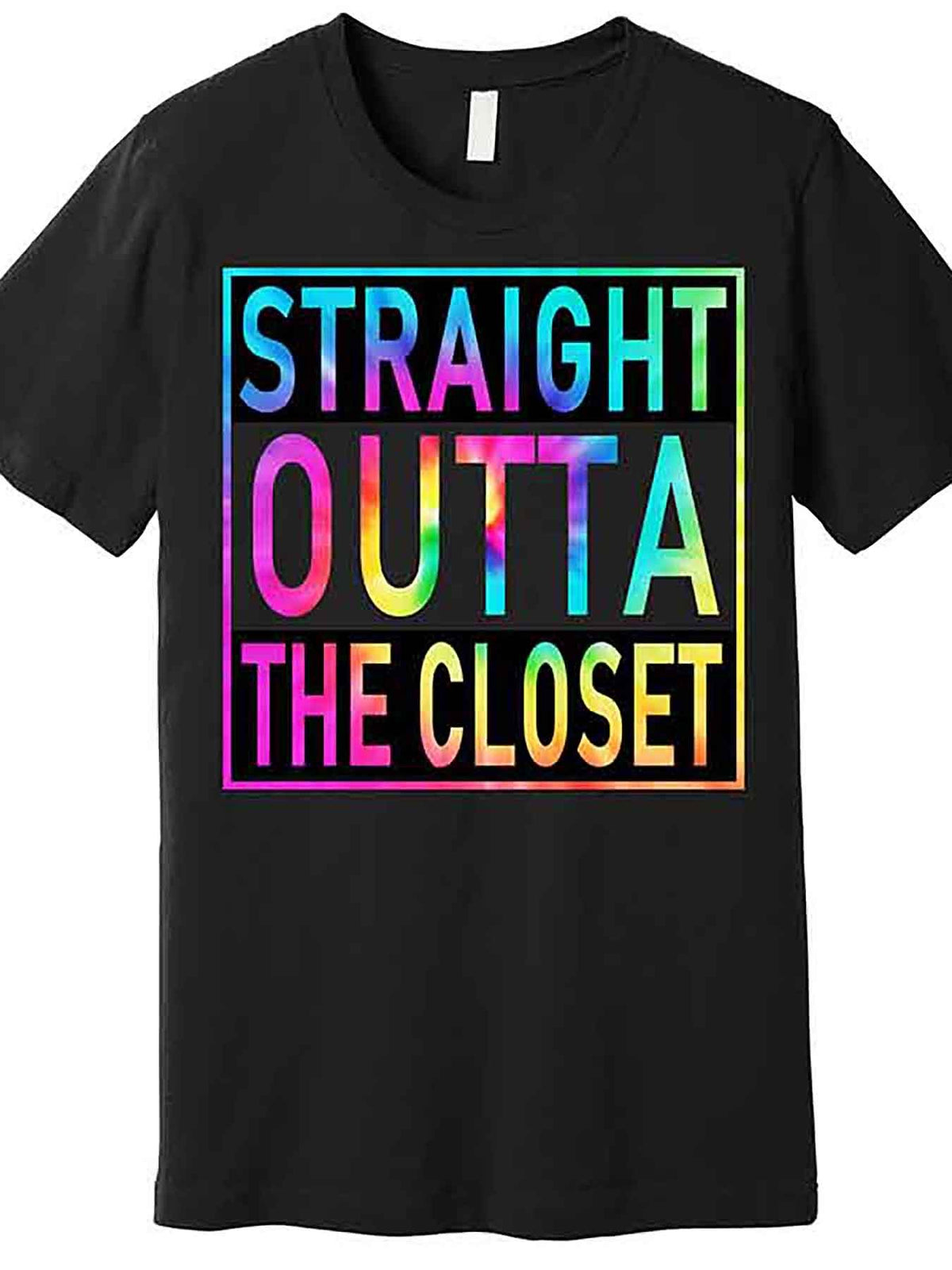 Straight Outta The Closet LGBT Rainbow Men’s Graphic T-Shirt - Black, Casual Short Sleeve Cotton Tee with Bold Colorful Lettering, Machine Washable