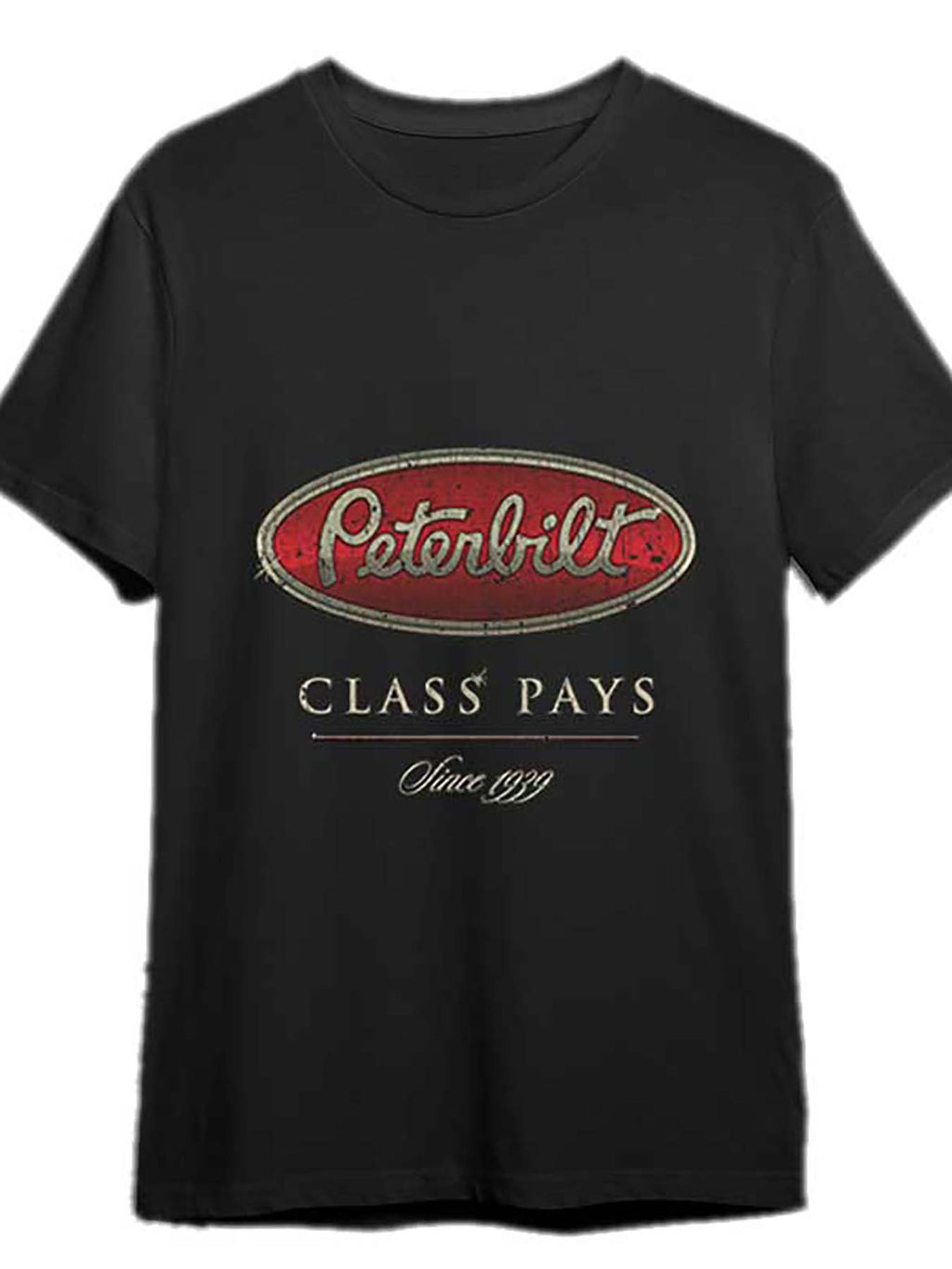for PETERBILT Class Pays 1939 Vintage Trucker Men’s Short Sleeve Graphic T-Shirt - 100% Cotton, Black, Casual Round Neck, Distressed Logo, Machine Washable, Relaxed Fit, Everyday Comfort