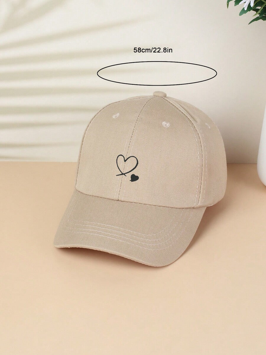 1 Stück khakifarbene Baseballkappe mit doppeltem Herz Stickerei, Unisex Sonnenhut Outdoor Essentiell Halloween