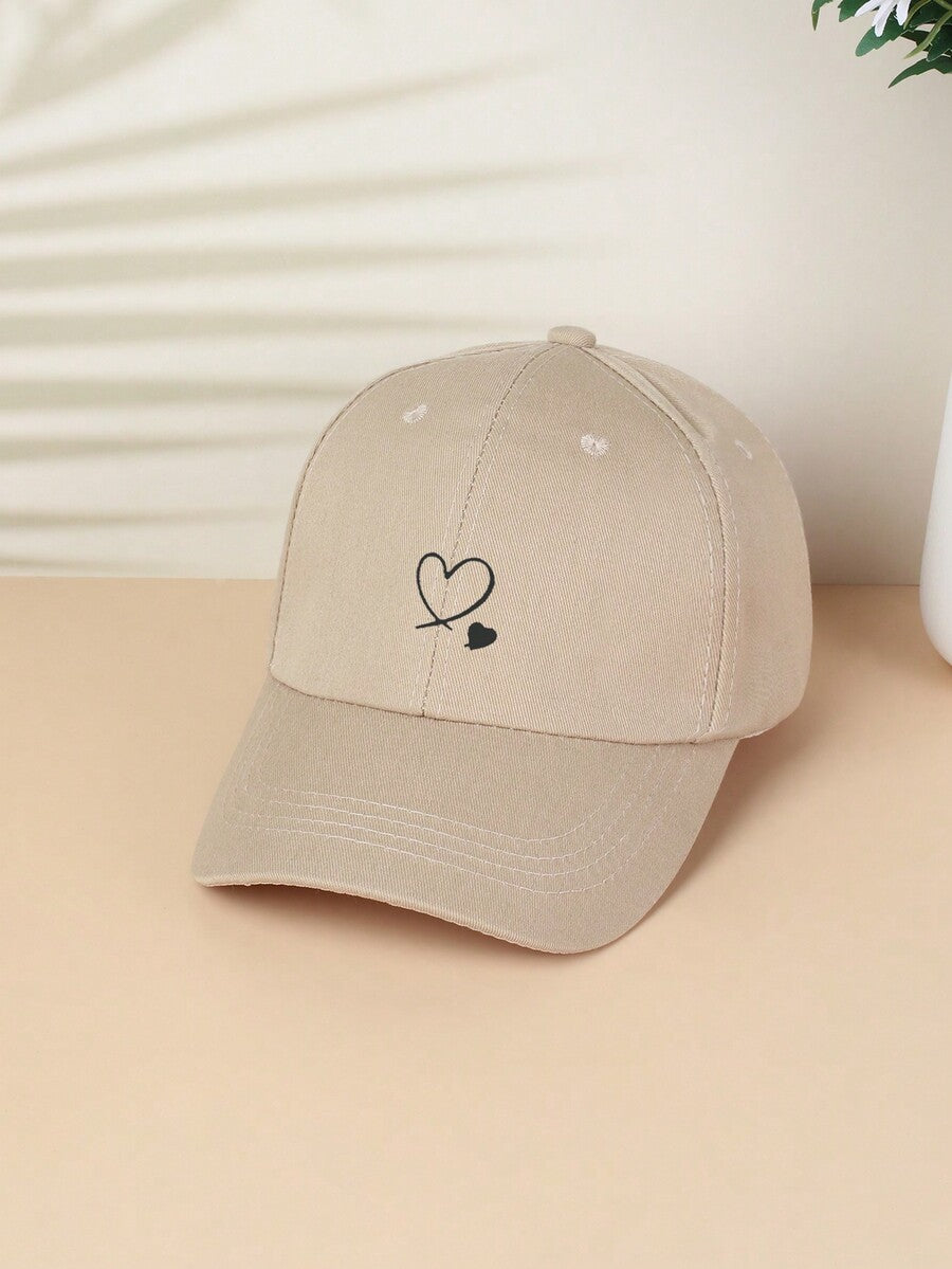 1 Stück khakifarbene Baseballkappe mit doppeltem Herz Stickerei, Unisex Sonnenhut Outdoor Essentiell Halloween