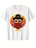 Thanksgiving Day Printed, Men's Cotton Turkey Graphic T-shirt, Casual Short Sleeve Crew Neck Gamer T-shirt, Men's Tee For Outdoor