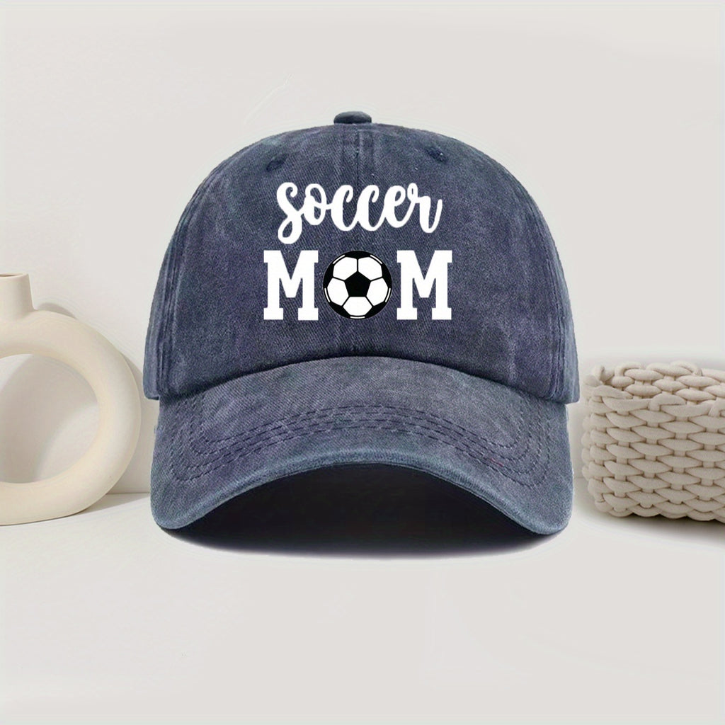 Soccer Mom Print Baseball Cap - Vintage Washed Style, Adjustable Fit, Suitable for Outdoor Activities, Fashion Design