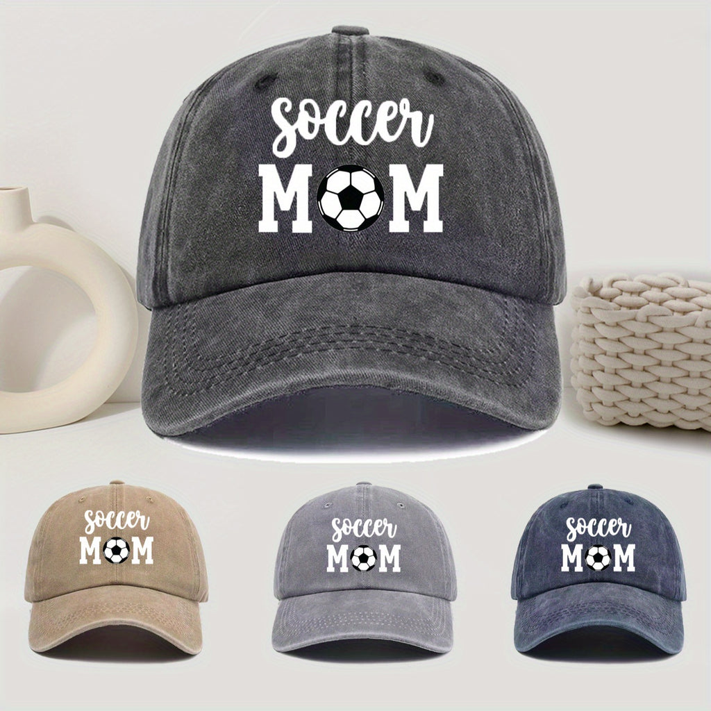 Soccer Mom Print Baseball Cap - Vintage Washed Style, Adjustable Fit, Suitable for Outdoor Activities, Fashion Design