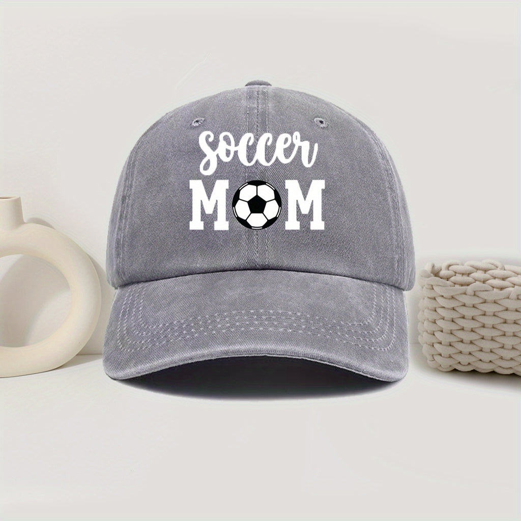 Soccer Mom Print Baseball Cap - Vintage Washed Style, Adjustable Fit, Suitable for Outdoor Activities, Fashion Design