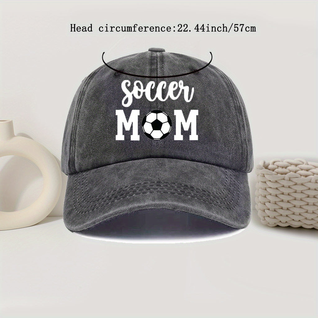 Soccer Mom Print Baseball Cap - Vintage Washed Style, Adjustable Fit, Suitable for Outdoor Activities, Fashion Design