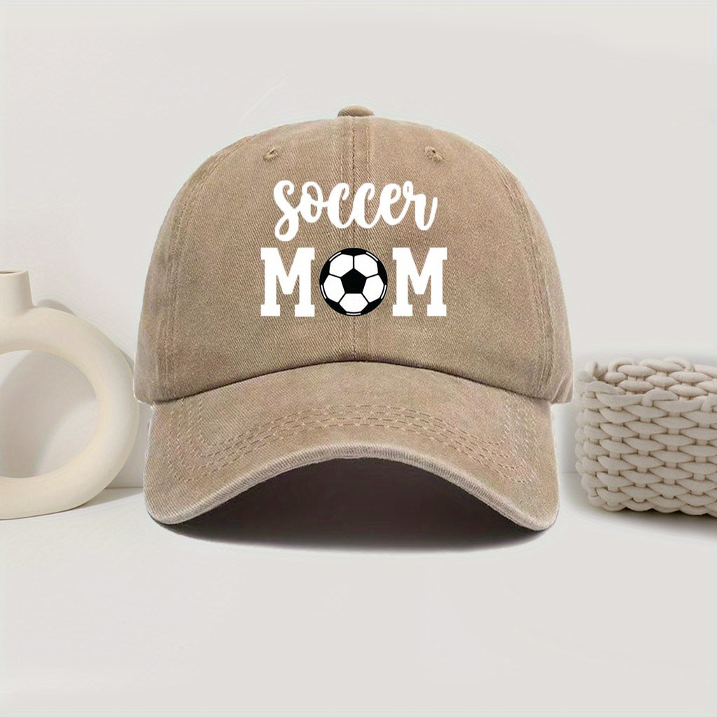 Soccer Mom Print Baseball Cap - Vintage Washed Style, Adjustable Fit, Suitable for Outdoor Activities, Fashion Design