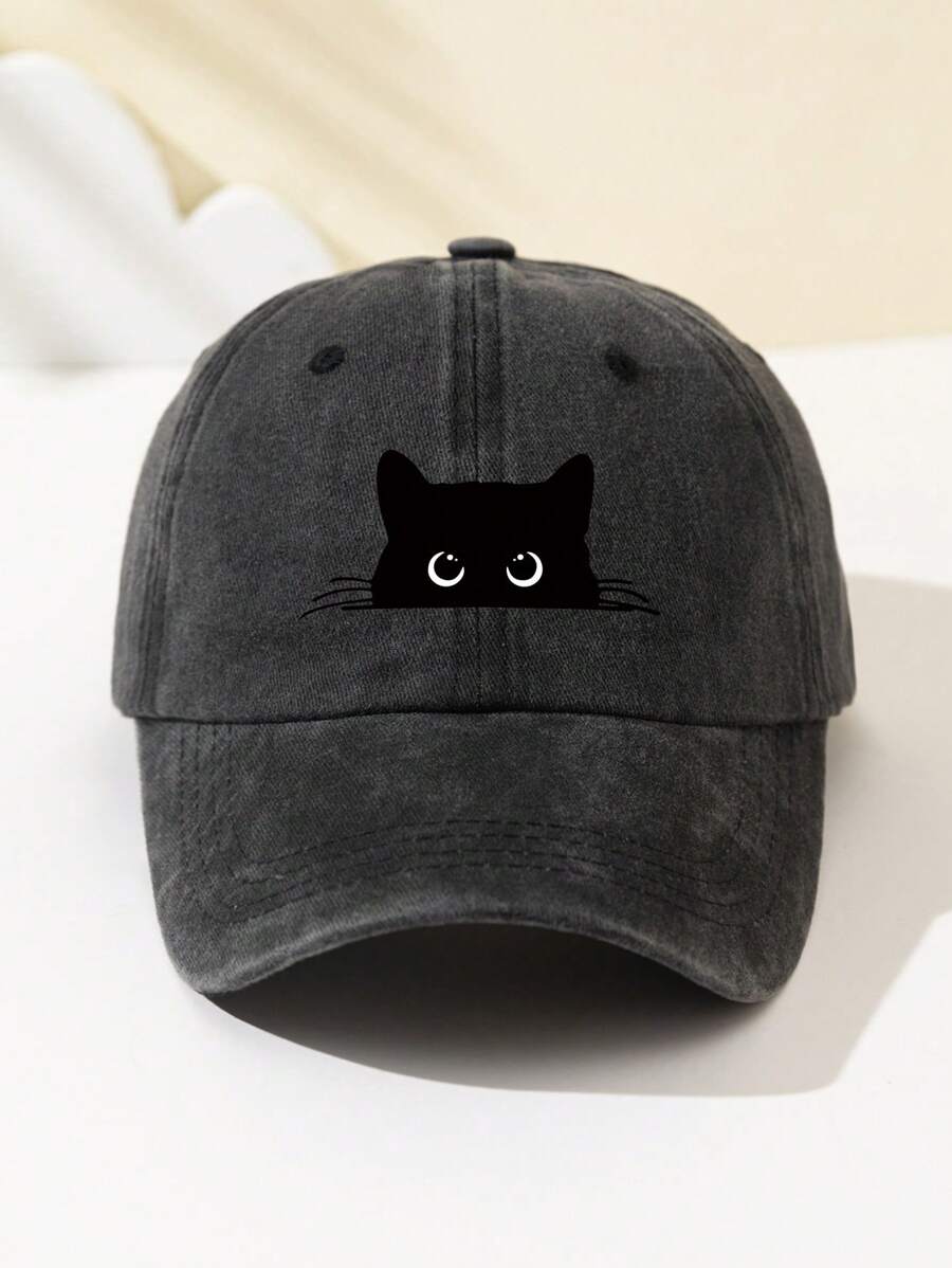 1 Stück Damen Baseballkappe mit weißer Katzenaugen-Grafik, süßes Tier-Muster, verstellbarer Schirm, atmungsaktiv, geeignet für Outdoor-Sport, Camping, Reisen, Geschenk, Sommer, Strand, Hut