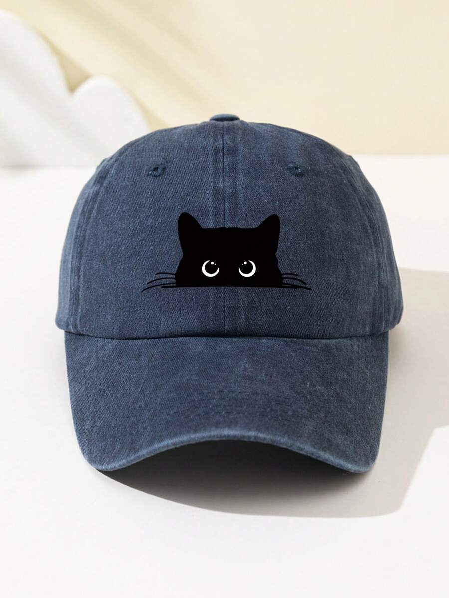 1 Stück Damen Baseballkappe mit weißer Katzenaugen-Grafik, süßes Tier-Muster, verstellbarer Schirm, atmungsaktiv, geeignet für Outdoor-Sport, Camping, Reisen, Geschenk, Sommer, Strand, Hut