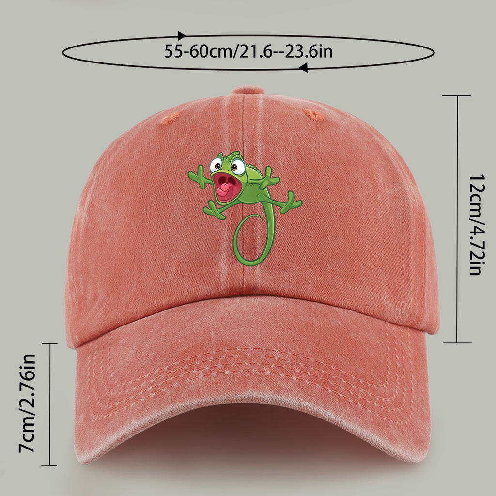 1pc Fun Cartoon Chameleon Pattern Printed Baseball Cap, Lightweight, Comfortable, and Breathable, Adjustable Size, An Excellent Valentine's Day Gift for Your Partner, Unisex Outdoor Wear and Casual Apparel Accessory, Mom and Dad's Beach Vacation