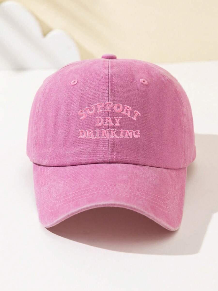 1 Stück modische Softtop-Baseballkappe für Damen mit gesticktem Text "SUPPORT DAY DRINKING", verstellbar, atmungsaktiv, geeignet für Outdoor-Sport, Camping, Strand, Urlaubsgeschenk