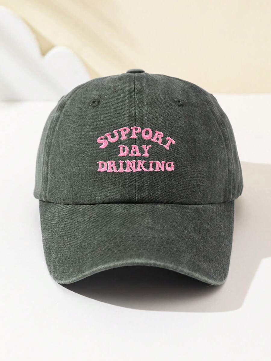 1 Stück modische Softtop-Baseballkappe für Damen mit gesticktem Text "SUPPORT DAY DRINKING", verstellbar, atmungsaktiv, geeignet für Outdoor-Sport, Camping, Strand, Urlaubsgeschenk