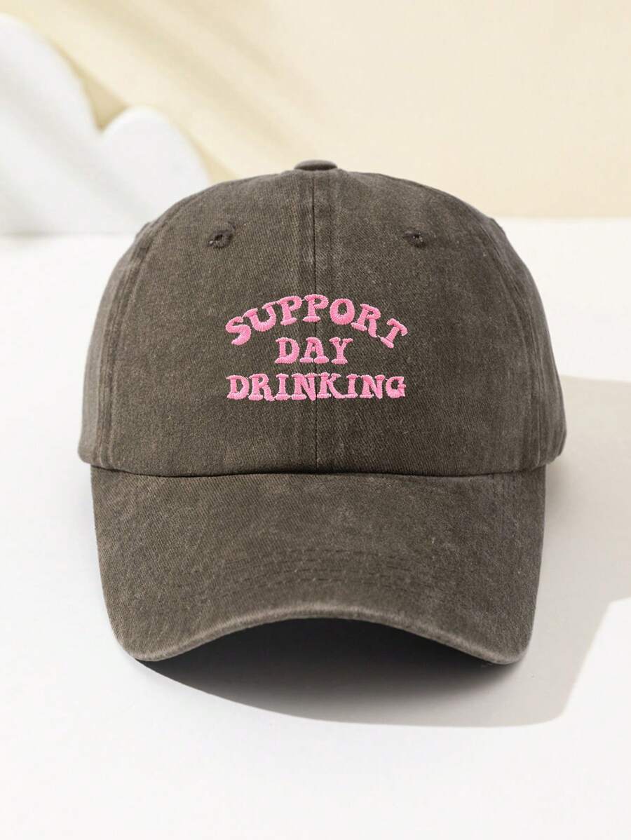 1 Stück modische Softtop-Baseballkappe für Damen mit gesticktem Text "SUPPORT DAY DRINKING", verstellbar, atmungsaktiv, geeignet für Outdoor-Sport, Camping, Strand, Urlaubsgeschenk