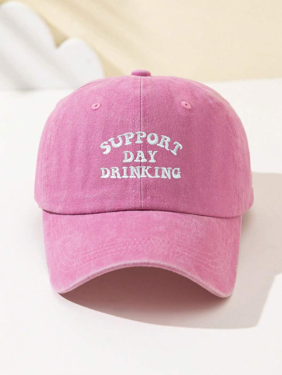 1 Stück modische Softtop-Baseballkappe für Damen mit gesticktem Text "SUPPORT DAY DRINKING", verstellbar, atmungsaktiv, geeignet für Outdoor-Sport, Camping, Strand, Urlaubsgeschenk