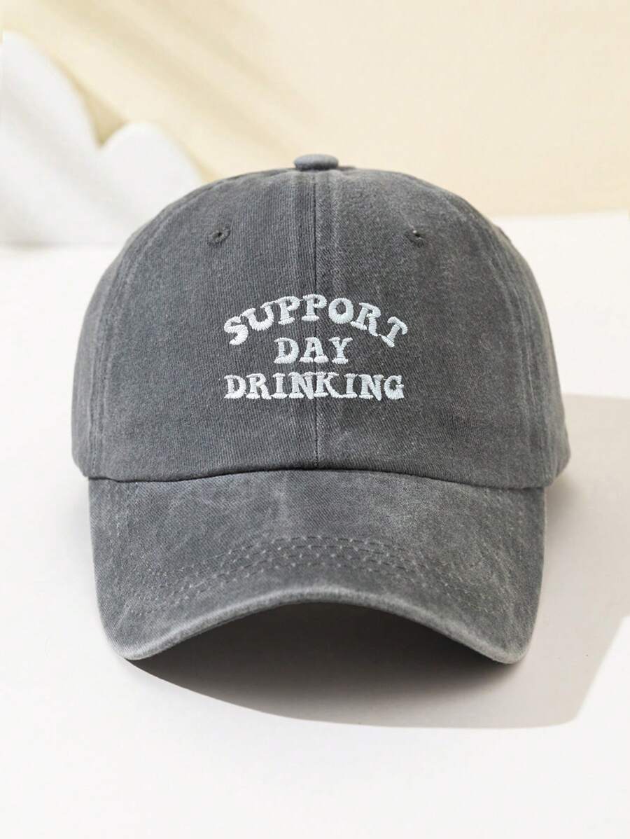 1 Stück modische Softtop-Baseballkappe für Damen mit gesticktem Text "SUPPORT DAY DRINKING", verstellbar, atmungsaktiv, geeignet für Outdoor-Sport, Camping, Strand, Urlaubsgeschenk