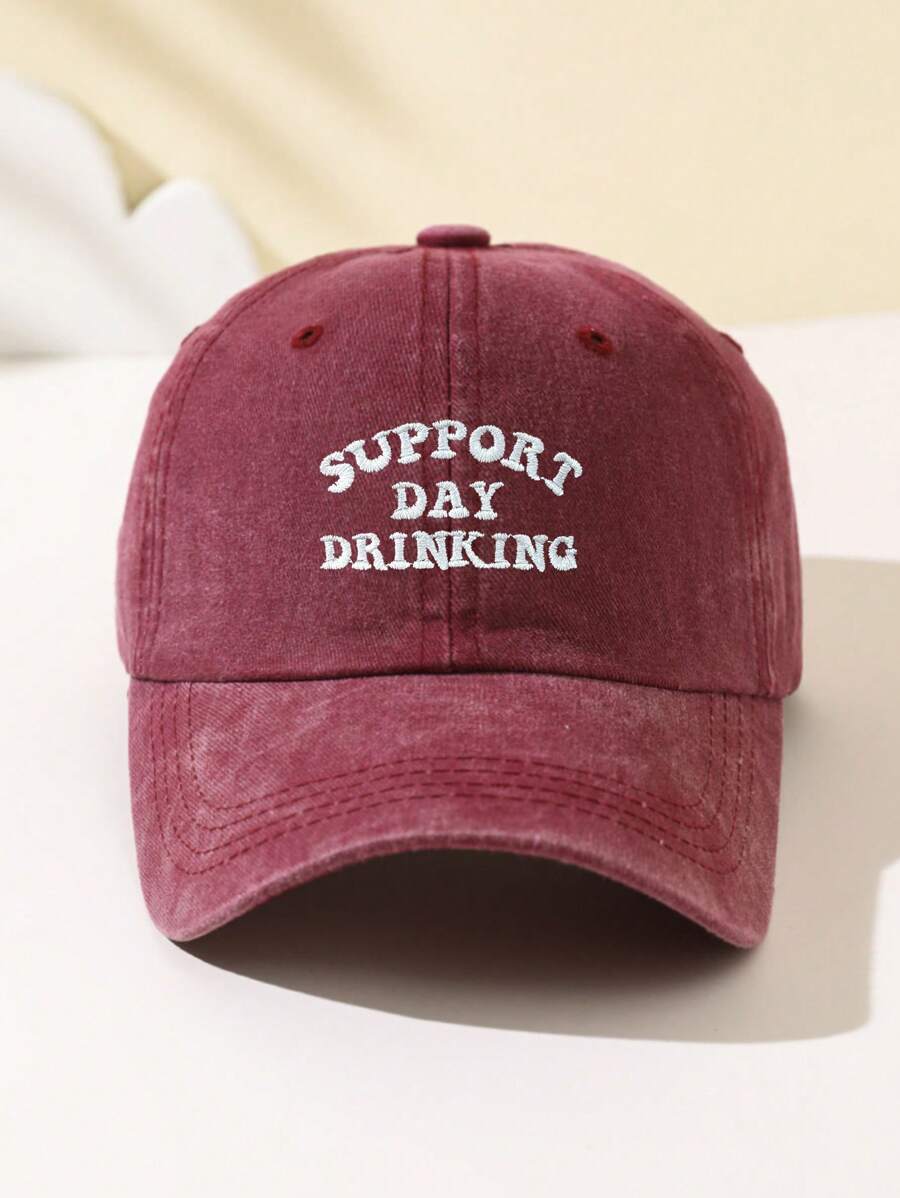 1 Stück modische Softtop-Baseballkappe für Damen mit gesticktem Text "SUPPORT DAY DRINKING", verstellbar, atmungsaktiv, geeignet für Outdoor-Sport, Camping, Strand, Urlaubsgeschenk