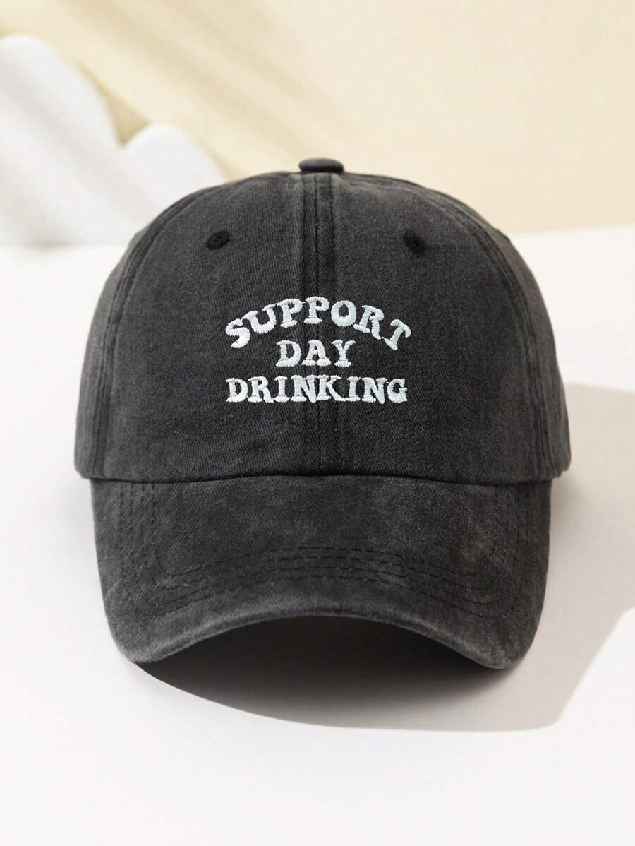 1 Stück modische Softtop-Baseballkappe für Damen mit gesticktem Text "SUPPORT DAY DRINKING", verstellbar, atmungsaktiv, geeignet für Outdoor-Sport, Camping, Strand, Urlaubsgeschenk