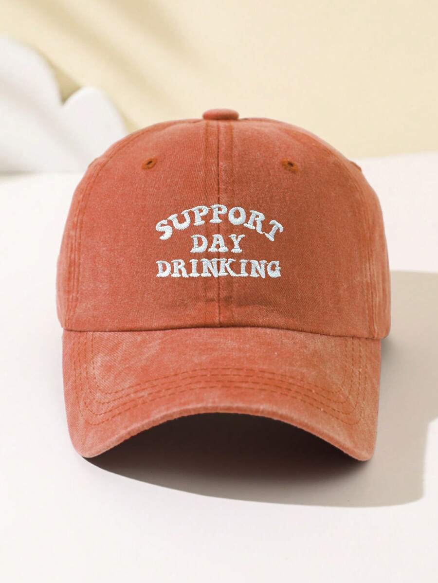 1 Stück modische Softtop-Baseballkappe für Damen mit gesticktem Text "SUPPORT DAY DRINKING", verstellbar, atmungsaktiv, geeignet für Outdoor-Sport, Camping, Strand, Urlaubsgeschenk