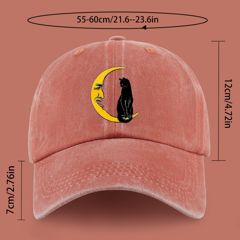 1pc Moon Cat Print Baseball Cap, Creative Illustration Sun Hat, Lightweight Comfortable Breathable Adjustable Size, Black PAPA Truck Driver Retro Dad Hat, Mom Beach Vacation Sun Hat, Youth Couple Outdoor Skate Hat