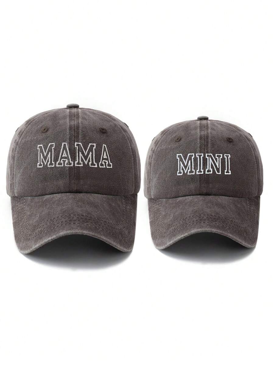 MAKEFGE 2 Stücke Frauen Mode Bestickter "MAMA" Buchstabe verstellbarer Mini Lässig Sonnenhut für Outdoor Alltag Kombinationen