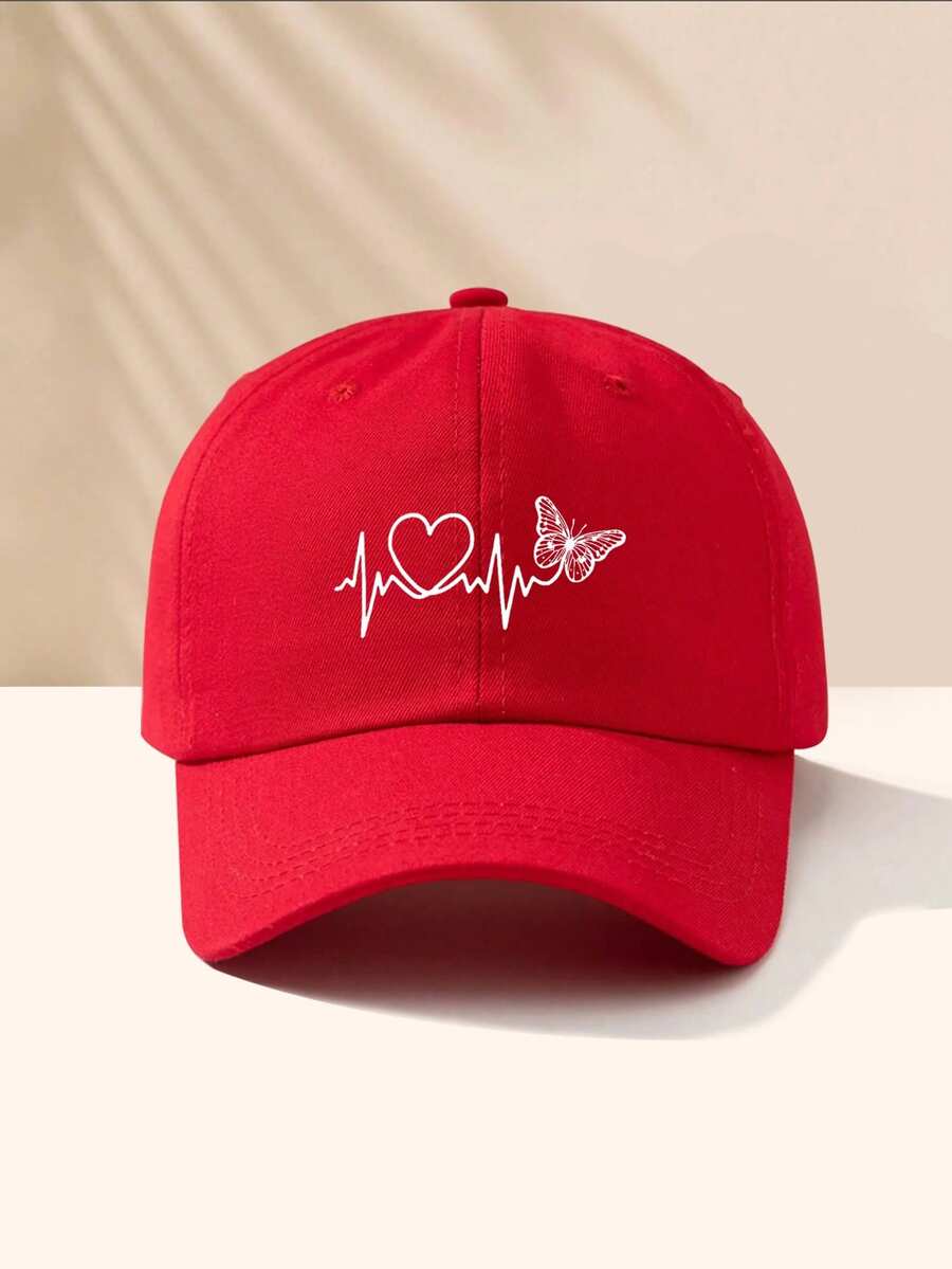 1 Stück Damen Baseballkappe mit Schwarz-Linien & Schmetterling Muster, Outdoor Sonnenhut zum Valentinstag