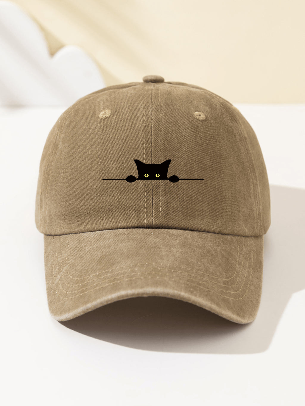 1 Stück Damen-Baseballkappe mit Halbmond- und Katzen-Print, weiches Oberteil, süßes Tiermuster, verstellbare Kappenkrempe für Outdoor, Sport, Camping, Urlaub, Weihnachtsgeschenk