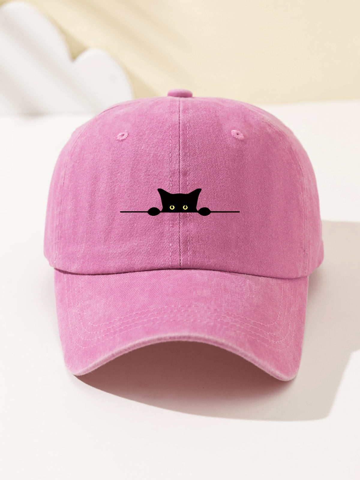 1 Stück Damen-Baseballkappe mit Halbmond- und Katzen-Print, weiches Oberteil, süßes Tiermuster, verstellbare Kappenkrempe für Outdoor, Sport, Camping, Urlaub, Weihnachtsgeschenk