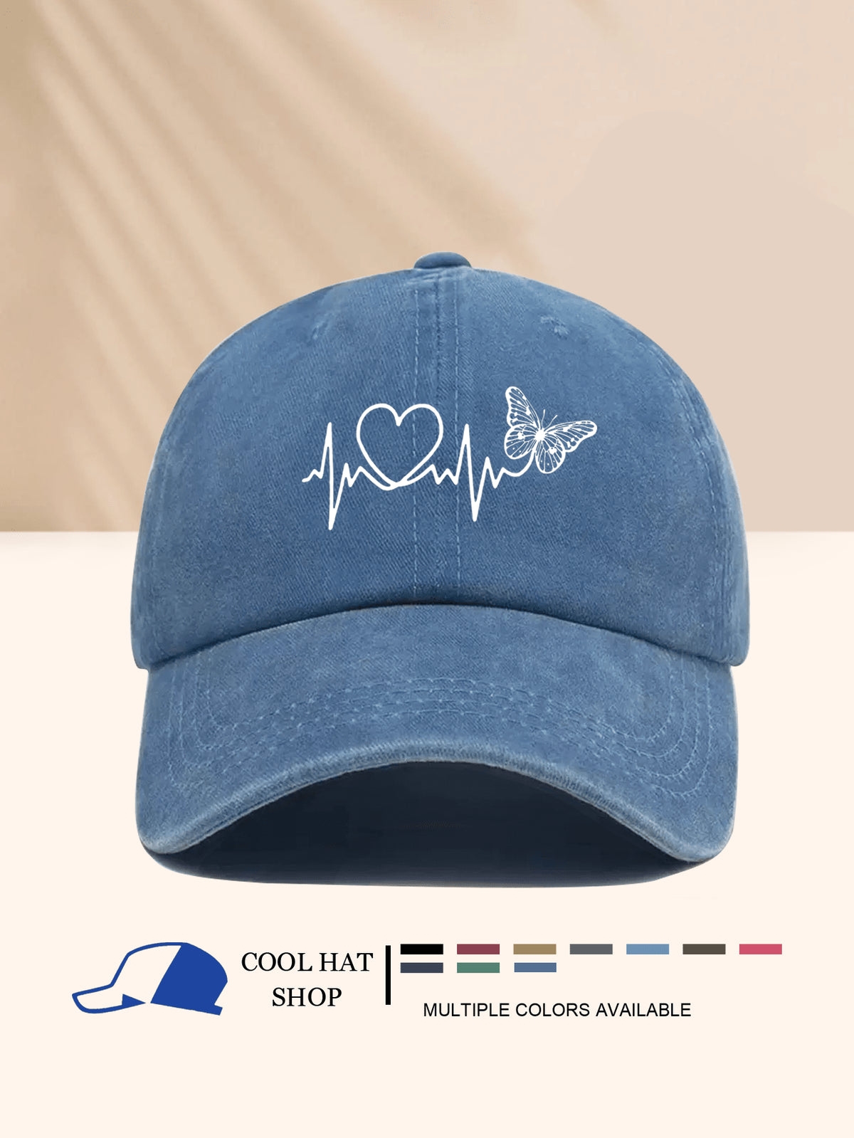 1 Stück Damen Baseballkappe mit Schwarz-Linien & Schmetterling Muster, Outdoor Sonnenhut zum Valentinstag