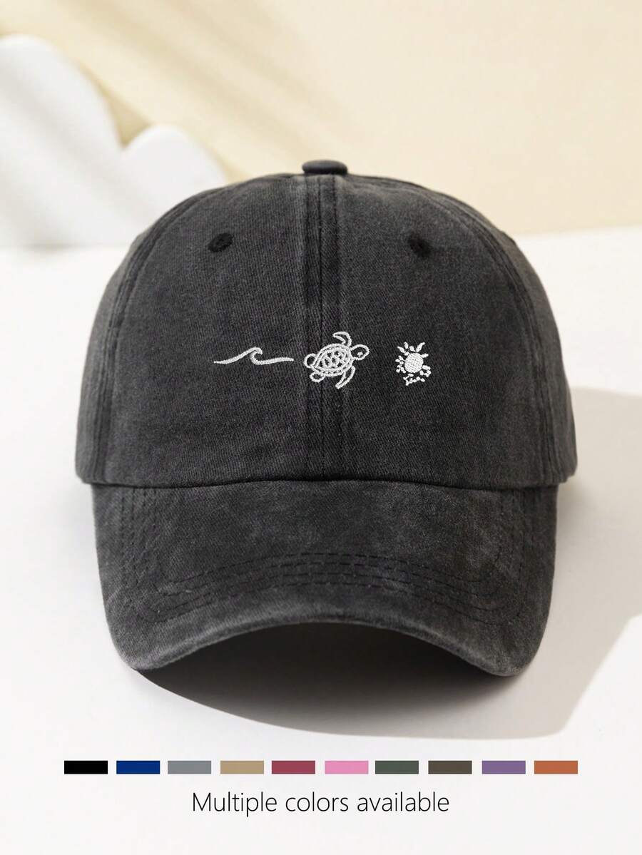 1 Stück Damen Baseballkappe aus weichem Material mit besticktem Meereswellen- und Meeresschildkrötenmuster, atmungsaktiv und modisch, verstellbarer Schirm, geeignet für Alltag, Party, Urlaub, Outdoor-Sport, Trucker Hut