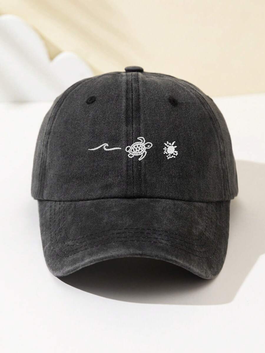 1 Stück Damen Baseballkappe aus weichem Material mit besticktem Meereswellen- und Meeresschildkrötenmuster, atmungsaktiv und modisch, verstellbarer Schirm, geeignet für Alltag, Party, Urlaub, Outdoor-Sport, Trucker Hut
