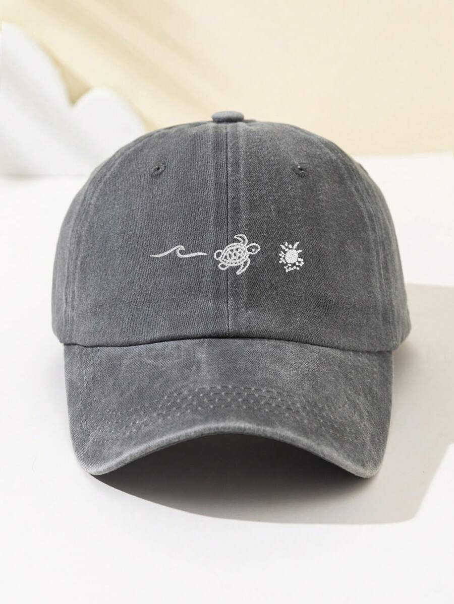 1 Stück Damen Baseballkappe aus weichem Material mit besticktem Meereswellen- und Meeresschildkrötenmuster, atmungsaktiv und modisch, verstellbarer Schirm, geeignet für Alltag, Party, Urlaub, Outdoor-Sport, Trucker Hut