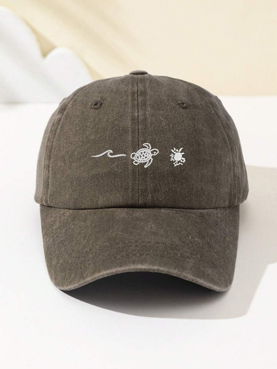 1 Stück Damen Baseballkappe aus weichem Material mit besticktem Meereswellen- und Meeresschildkrötenmuster, atmungsaktiv und modisch, verstellbarer Schirm, geeignet für Alltag, Party, Urlaub, Outdoor-Sport, Trucker Hut
