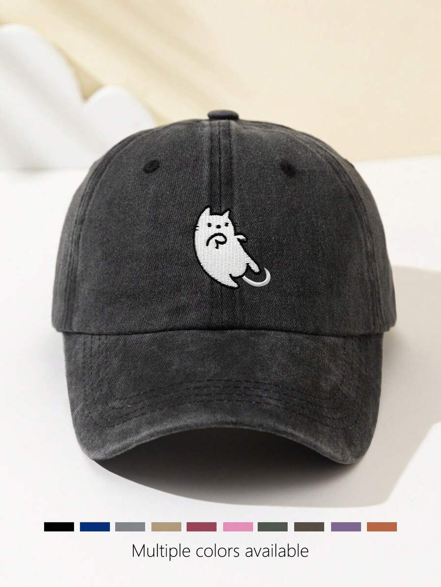 1 Stück Damen-Baseballkappe mit Halbmond- und Katzen-Print, weiches Oberteil, süßes Tiermuster, verstellbare Kappenkrempe für Outdoor, Sport, Camping, Urlaub, Weihnachtsgeschenk