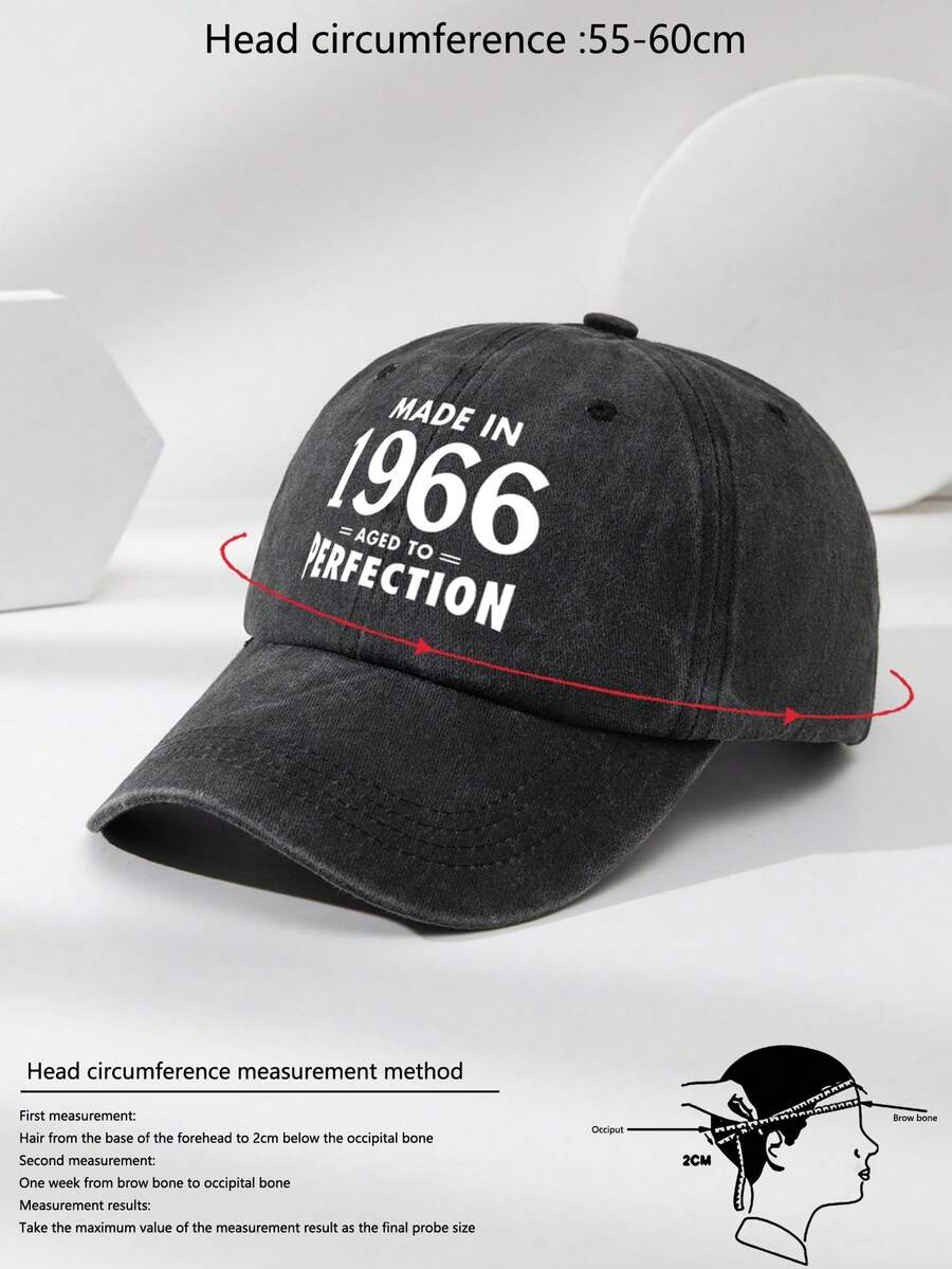 1 Stück Unisex Vintage 1966 Slogan Grafik verstellbare Baseballkappe, schwarz mehrfarbig, lässiger Outdoor-Modehut geeignet für den täglichen Gebrauch, Reisen, Strand, Angeln, Geburtstagsgeschenk zum 60. Geburtstag