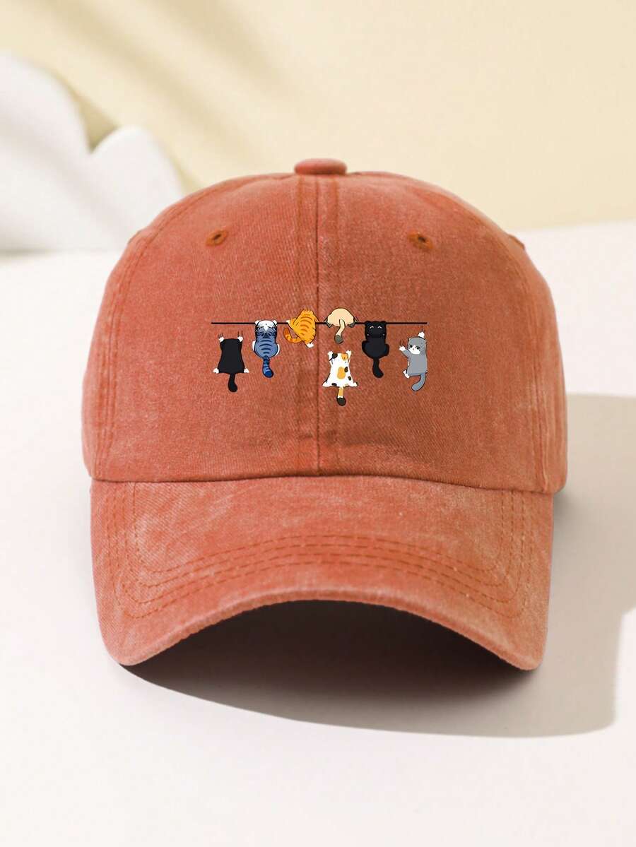 1 Stück Damen Baseballkappe aus weichem Material mit Kletterkatzen-Motiv, atmungsaktiv mit verstellbarem Schirm, geeignet für tägliche Ausflüge, Urlaub, Camping, Outdoor-Sport, LKW-Fahrer, Geschenk für Feiertage