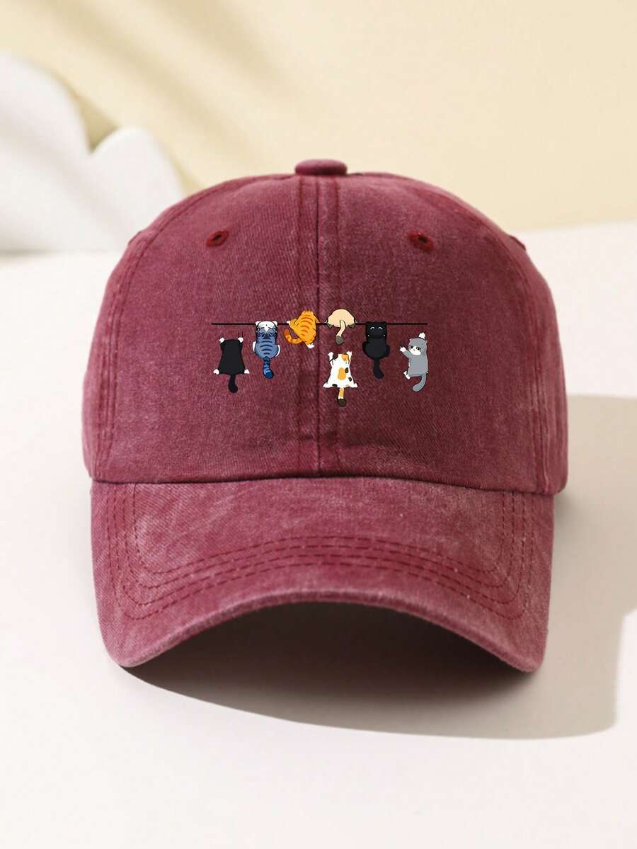 1 Stück Damen Baseballkappe aus weichem Material mit Kletterkatzen-Motiv, atmungsaktiv mit verstellbarem Schirm, geeignet für tägliche Ausflüge, Urlaub, Camping, Outdoor-Sport, LKW-Fahrer, Geschenk für Feiertage