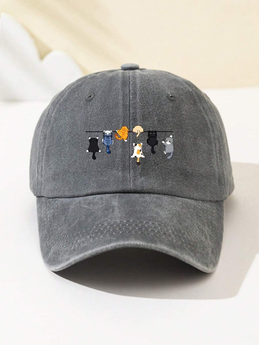 1 Stück Damen Baseballkappe aus weichem Material mit Kletterkatzen-Motiv, atmungsaktiv mit verstellbarem Schirm, geeignet für tägliche Ausflüge, Urlaub, Camping, Outdoor-Sport, LKW-Fahrer, Geschenk für Feiertage