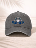 Washed Denim Baseball Cap For Men And Women Fashionable Sporty Adjustable Hat With Team Logo Design Seattle Mariners Embroidered Logo On Front Classic Baseball Style With Distressed Washed Finish Perfect For Casual Outings Outdoor Activities And Sports Ev