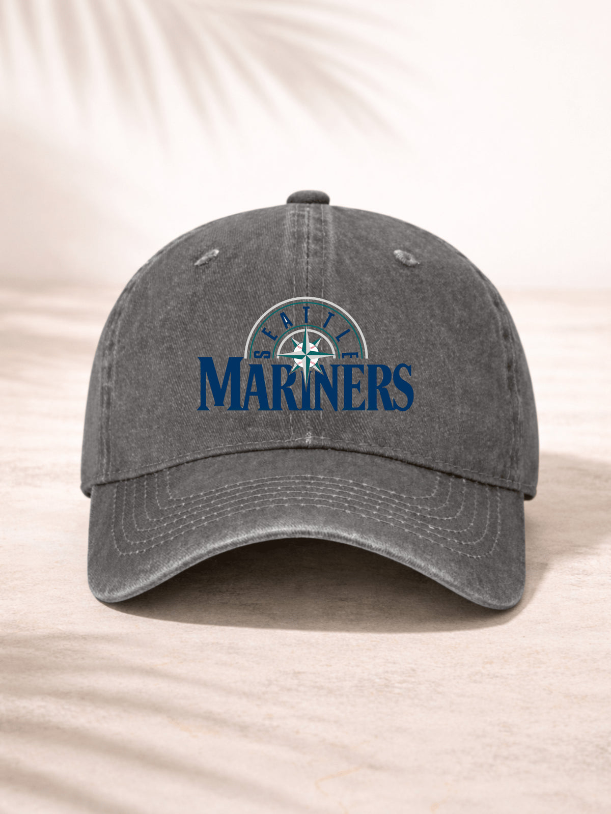 Washed Denim Baseball Cap For Men And Women Fashionable Sporty Adjustable Hat With Team Logo Design Seattle Mariners Embroidered Logo On Front Classic Baseball Style With Distressed Washed Finish Perfect For Casual Outings Outdoor Activities And Sports Ev