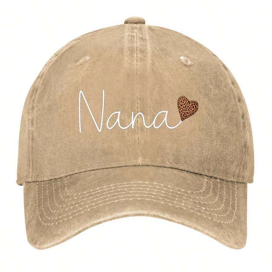 Neon 'Nana' Sign With Leopard Heart On Gray Background Vintage Washed Baseball Cap