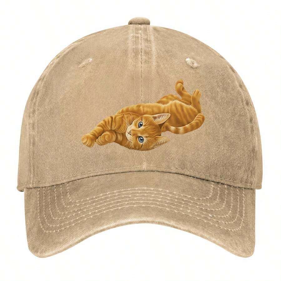 Orange Tabby Cat Floating In A Golden Gradient Background Vintage Washed Baseball Cap