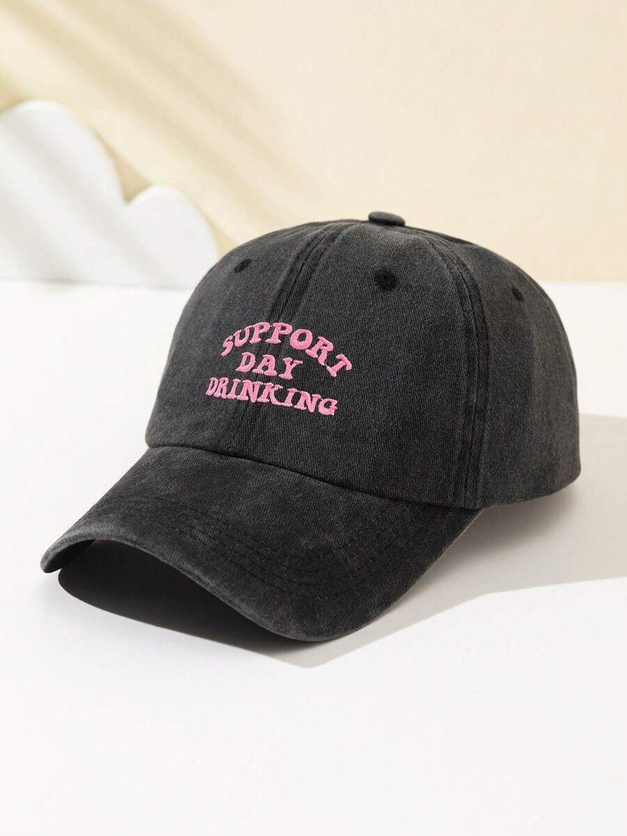 1 Stück modische Softtop-Baseballkappe für Damen mit gesticktem Text "SUPPORT DAY DRINKING", verstellbar, atmungsaktiv, geeignet für Outdoor-Sport, Camping, Strand, Urlaubsgeschenk