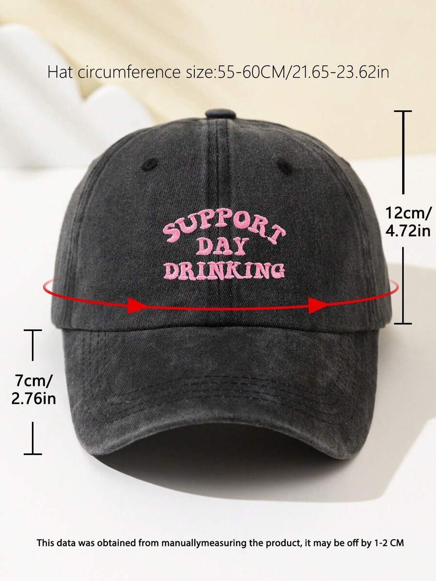 1 Stück modische Softtop-Baseballkappe für Damen mit gesticktem Text "SUPPORT DAY DRINKING", verstellbar, atmungsaktiv, geeignet für Outdoor-Sport, Camping, Strand, Urlaubsgeschenk