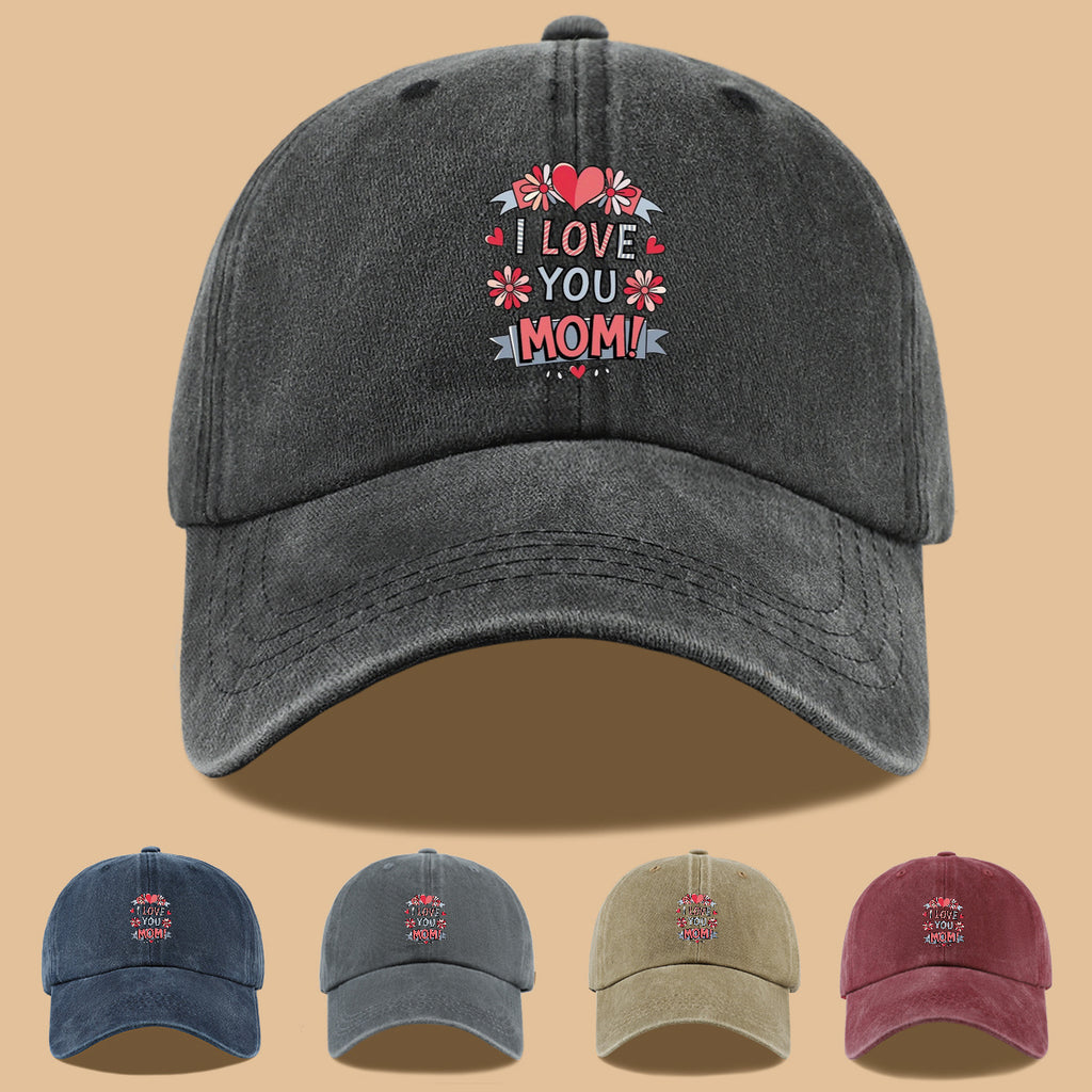 1pc Heart Flower "I LOVE YOU MOM!" Design Printed Baseball Cap, Comfortable and Breathable Sun Hat, Stylish and Beautiful, Unisex Adjustable Baseball Cap, Mom's Everyday Versatile Hat, Holiday Commemorative Hat, Suitable for Shopping