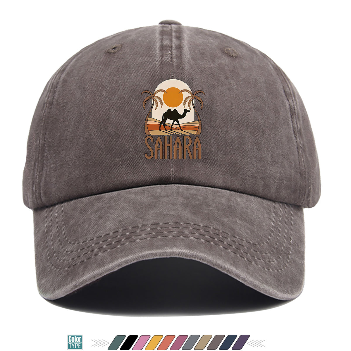 1pc Sahara-Themed Camel and Palm Tree Print Baseball Cap, Comfortable and Breathable Sun Hat, Stylish, Simple, and Beautiful, Unisex Baseball Cap with Adjustable Size, Trucker Hat, Beach Vacation Hat, Suitable for Outdoor Adventures, Desert Travel